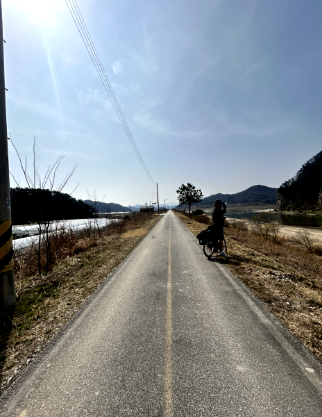 Straight asphalt bike path on the Four Rivers Bikeway, South Korea